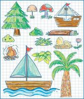 bateau et bateau de doodle dessinés à la main pour enfants vecteur