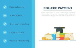 le formulaire de paiement du collège. illustration vectorielle des frais de scolarité. site web pour l'admission à l'université.