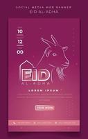 modèle de bannière de portrait avec dessin au trait de typographie chèvre et eid pour la conception de vacances eid al adha vecteur