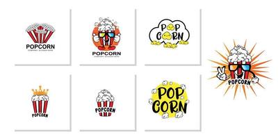 vecteur d'icône de logo de maïs soufflé, exploser, collations de cinéma, illustration de concept