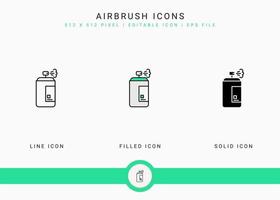 les icônes de l'aérographe définissent l'illustration vectorielle avec un style de ligne d'icône solide. concept de conception de palette de couleurs. icône de trait modifiable sur fond isolé pour la conception Web, l'interface utilisateur et l'application mobile vecteur