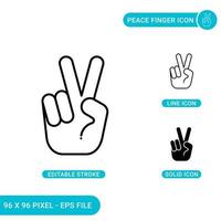 les icônes de doigt de paix définissent une illustration vectorielle avec un style de ligne d'icône solide. notion de main humaine. icône de trait modifiable sur fond isolé pour la conception Web, l'infographie et l'application mobile ui. vecteur