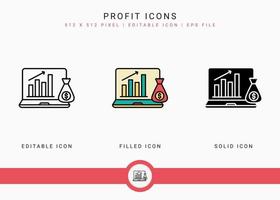 les icônes de profit définissent l'illustration vectorielle avec un style de ligne d'icône solide. concept d'augmentation de l'investissement. icône de trait modifiable sur fond blanc isolé pour la conception Web, l'interface utilisateur et l'application mobile vecteur