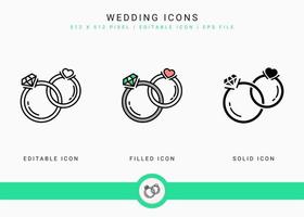 les icônes de mariage définissent une illustration vectorielle avec un style de ligne d'icône solide. concept de roman d'amour. icône de trait modifiable sur fond isolé pour la conception Web, l'interface utilisateur et l'application mobile vecteur