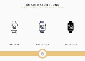 les icônes de smartwatch définissent une illustration vectorielle avec un style de ligne d'icône solide. concept d'appareil électronique intelligent. icône de trait modifiable sur fond isolé pour la conception Web, l'interface utilisateur et l'application mobile vecteur