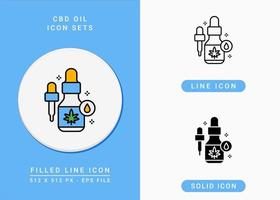 les icônes d'huile cbd définissent une illustration vectorielle avec un style de ligne d'icône solide. concept d'huile de cannabis de teinture. icône de trait modifiable sur fond isolé pour la conception Web, l'infographie et l'application mobile ui. vecteur