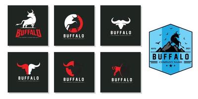 bison bull buffalo logo icône vectorielle, conception de logo rétro vintage d'animaux de ferme