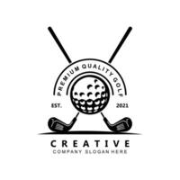 icône vectorielle logo balle de golf, bâton et golf. jeux de plein air, illustration de concept rétro vecteur