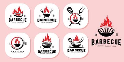logo de barbecue rustique rétro vintage. conception de nourriture ou de grillades, illustration vectorielle d'icône vecteur