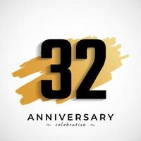 Célébration du 32e anniversaire avec le symbole de la brosse dorée. joyeux anniversaire salutation célèbre l'événement isolé sur fond blanc vecteur