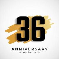 Célébration du 36e anniversaire avec le symbole de la brosse dorée. joyeux anniversaire salutation célèbre l'événement isolé sur fond blanc vecteur