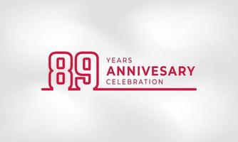 Célébration de l'anniversaire de 89 ans numéro de contour du logotype lié couleur rouge pour l'événement de célébration, le mariage, la carte de voeux et l'invitation isolés sur fond de texture blanche vecteur