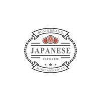 insigne rétro vintage logos de restaurant de sushi cuisine japonaise avec silhouettes de rouleaux de saumon sushi vecteur