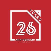 Conception de style de logo de célébration d'anniversaire de 26 ans avec numéro lié dans un carré isolé sur fond rouge. joyeux anniversaire salutation célèbre illustration de conception d'événement vecteur