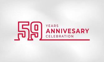 Célébration de l'anniversaire de 59 ans numéro de contour du logotype lié couleur rouge pour l'événement de célébration, le mariage, la carte de voeux et l'invitation isolés sur fond de texture blanche vecteur