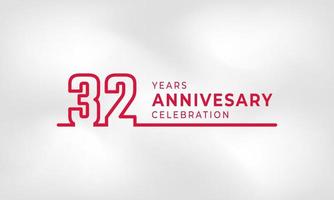 Célébration de l'anniversaire de 32 ans numéro de contour du logotype lié couleur rouge pour l'événement de célébration, le mariage, la carte de voeux et l'invitation isolés sur fond de texture blanche vecteur