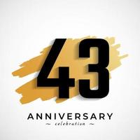 Célébration de l'anniversaire de 43 ans avec le symbole de la brosse dorée. joyeux anniversaire salutation célèbre l'événement isolé sur fond blanc vecteur