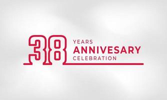 Célébration de l'anniversaire de 38 ans numéro de contour du logotype lié couleur rouge pour l'événement de célébration, le mariage, la carte de voeux et l'invitation isolés sur fond de texture blanche vecteur