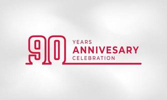 Célébration de l'anniversaire de 90 ans numéro de contour du logotype lié couleur rouge pour l'événement de célébration, le mariage, la carte de voeux et l'invitation isolés sur fond de texture blanche vecteur