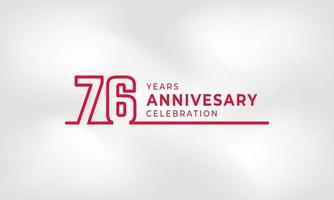 Célébration de l'anniversaire de 76 ans numéro de contour du logotype lié couleur rouge pour l'événement de célébration, le mariage, la carte de voeux et l'invitation isolés sur fond de texture blanche vecteur