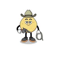 mascotte de personnage de chips de pomme de terre en tant que cow-boy vecteur