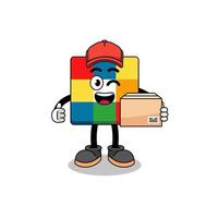 Caricature de mascotte de puzzle cube en tant que courrier vecteur