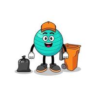 illustration d'un dessin animé de ballon d'exercice en tant que ramasseur d'ordures vecteur