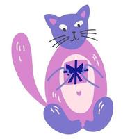 chat avec une boîte-cadeau. chaton mignon drôle avec cadeau. parfait pour les vacances d'anniversaire et le nouvel an. illustration vectorielle dessinés à la main, bannière ou carte isolé sur fond blanc vecteur