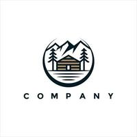 maison en bois et illustration de conception de logo de montagne pour votre entreprise vecteur