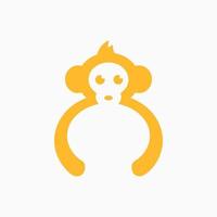 concept de logo de singe minimaliste. espace négatif, logotype plat, moderne et propre. jaune et blanc. adapté au logo, à l'icône, au symbole, au signe, à la mascotte et à l'emblème vecteur
