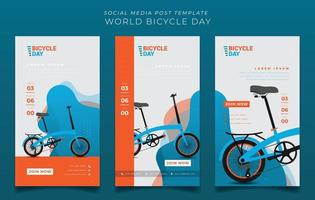 ensemble de modèles de publication sur les médias sociaux avec illustration vectorielle de vélo de ville pour la conception de la journée mondiale du vélo vecteur
