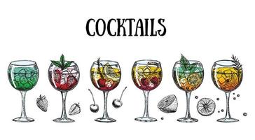 modèle de conception de menu de cocktails. cocktails alcoolisés dessinés à la main. vecteur