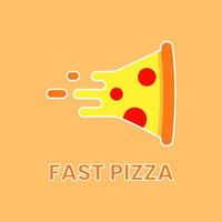 concept de logo de pizza rapide. logotype plat, moderne et simple. jaune, orange et marron. adapté au logo, à l'icône, au symbole et au signe. comme le logo de la nourriture ou du restaurant vecteur