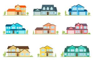 icône plate maison américaine de banlieue. pour la conception Web et l'interface d'application, également utile pour l'infographie. icône de maison familiale isolé sur fond blanc. façade de maison avec toit de couleur vecteur