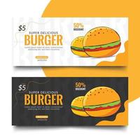 2 types différents de modèles de conception de couverture de médias sociaux burger. conception de vecteur de poste de hamburger spatial chaud.