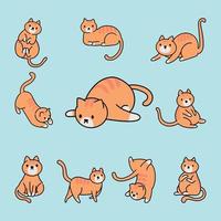 Chats mignons ludiques éléments de personnages de dessins animés illustrations ensemble de chats, chatons moelleux heureux vecteur