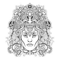 masque barong avec illustration vectorielle fille balinaise vecteur