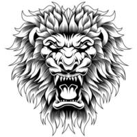 tête de lion en colère style de tatouage vectoriel en noir et blanc