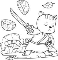 chat de dessin animé samurai.alphabet de livre de coloriage. isolé sur fond blanc. vecteur