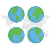 globes terre style plat avec vecteur de carte du monde