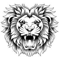 illustration tête de lion en noir et blanc vecteur