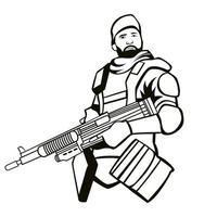 soldat tenant le logo de la mascotte du fusil d'assaut vecteur