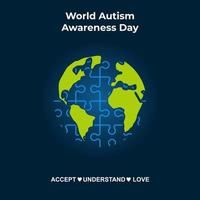 journée mondiale de sensibilisation à l'autisme le 2 avril fond avec des pièces de puzzle. peut être utilisé pour les bannières, les arrière-plans, les autocollants, les icônes, les badges, les affiches, les brochures, les campagnes d'impression et de sensibilisation à l'autisme vecteur