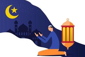 illustration de personnes priant la nuit concept de ramadan vecteur