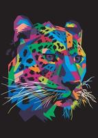 tête de léopard coloré dans un style pop art isolé sur fond noir vecteur