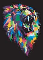 tête de lion colorée sur un style pop art isolée avec un fond noir vecteur