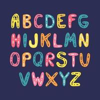 joli alphabet anglais vectoriel coloré pour les enfants dans un style dessiné à la main