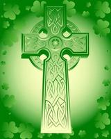 croix celtique verte sur fond vert trèfle à feuilles vecteur