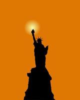 silhouette d'une statue de la liberté sur fond orange vecteur