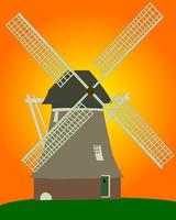 un vieux moulin à vent hollandais sur fond orange vecteur